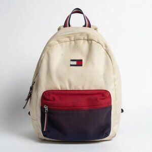 Tommy Hilfiger backpack featuring their iconic red, beige and blue